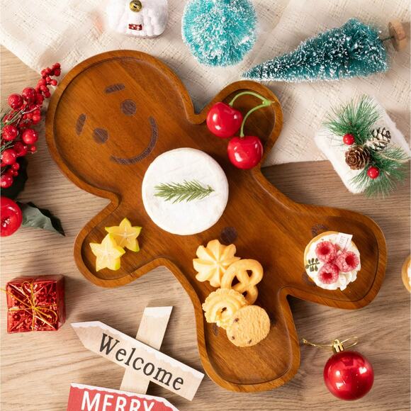 Christmas Acacia Wood Gingerbread Man Charcuterie Board Holiday Party Serve Tray - Picture 2 of 6